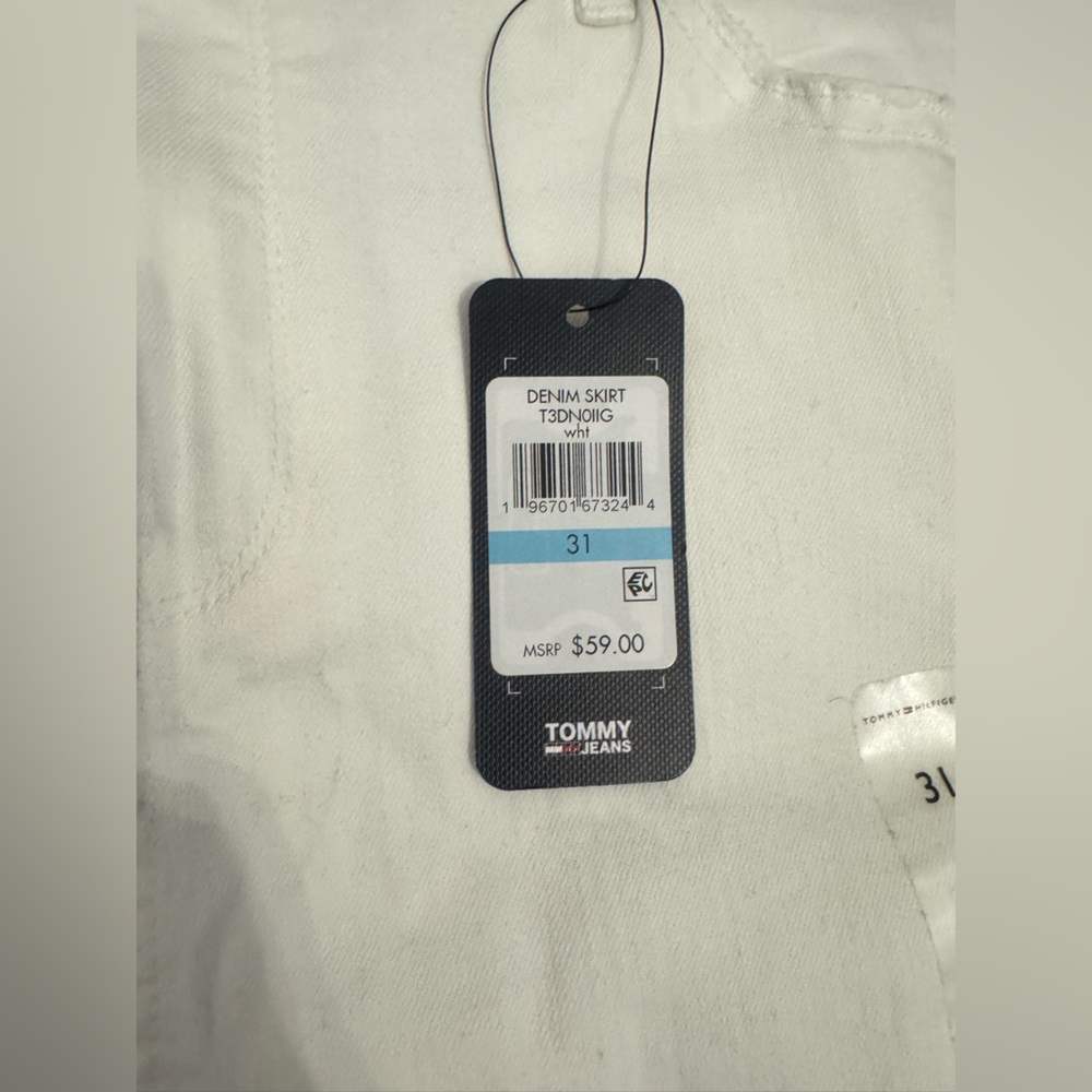 Tommy Jeans Women's White Denim Distressed Logo A-Line Skirt Size 31 - Picture 8 of 8